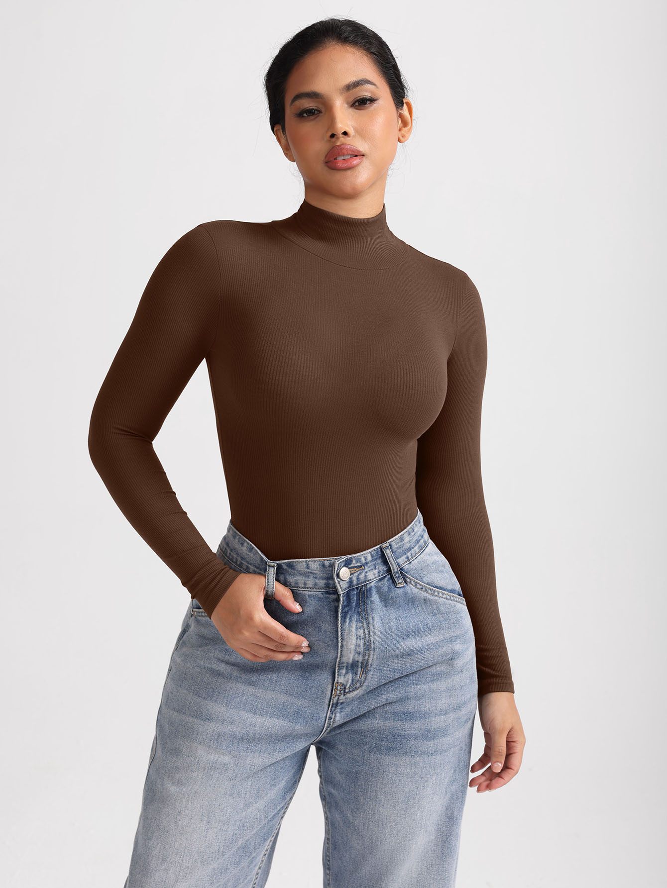 Womens Turtleneck Thong Bodysuit Warm Bodycon High Waist Romper Body Shapewear